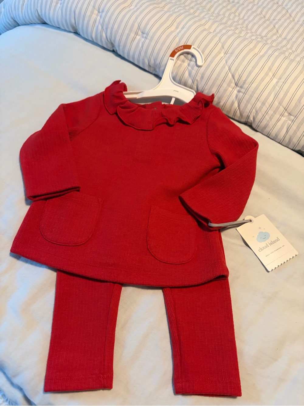 cloud island Red Knit Ruffle Neck Top & Leggings Set